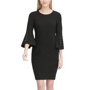 Calvin Klein Women's Bell-Sleeve Bodycon Dress Above Knee Crewneck Black Size 8